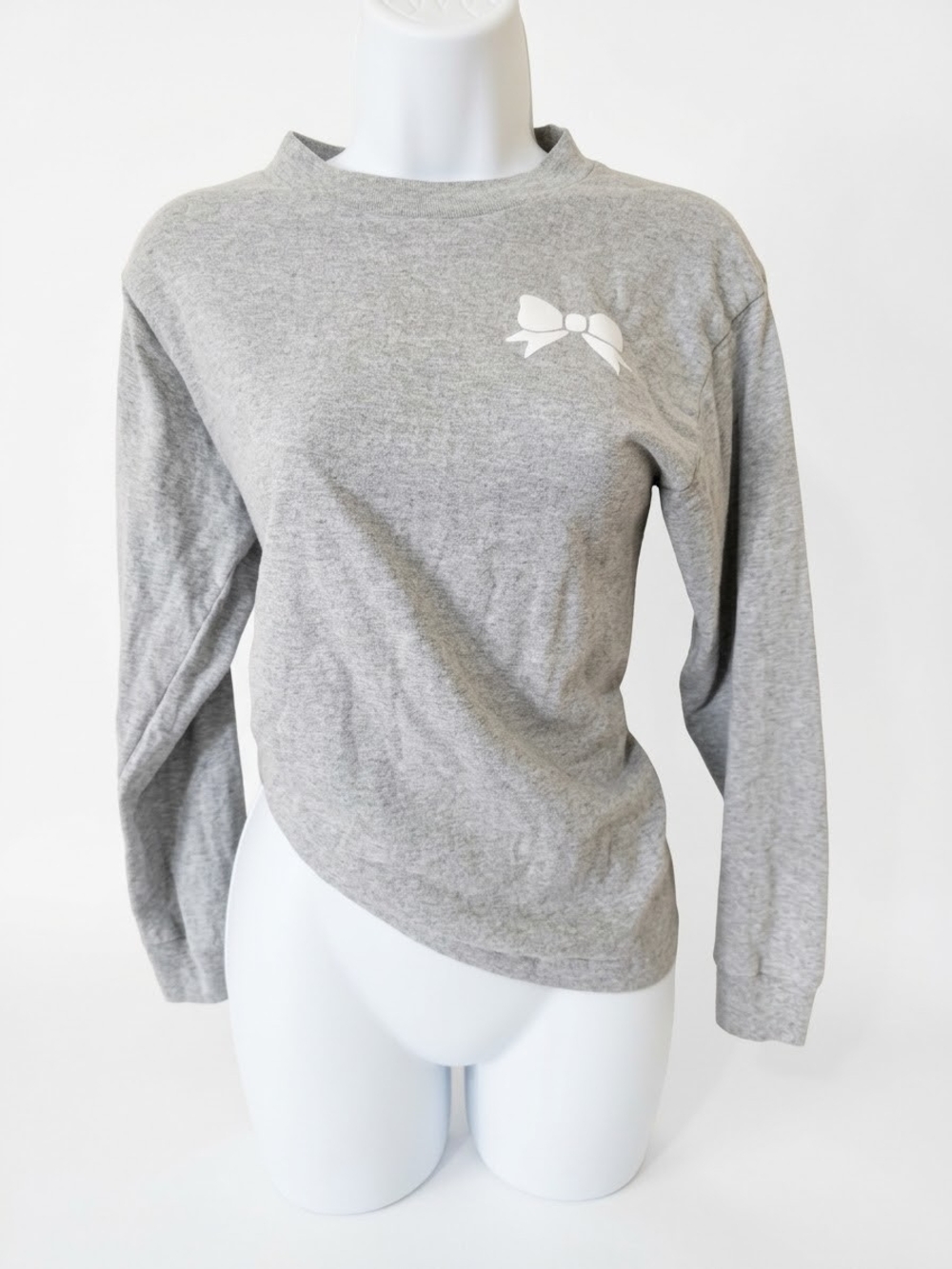 Women’s Heather Gray Long Sleeve Cotton Top with Bow Graphic